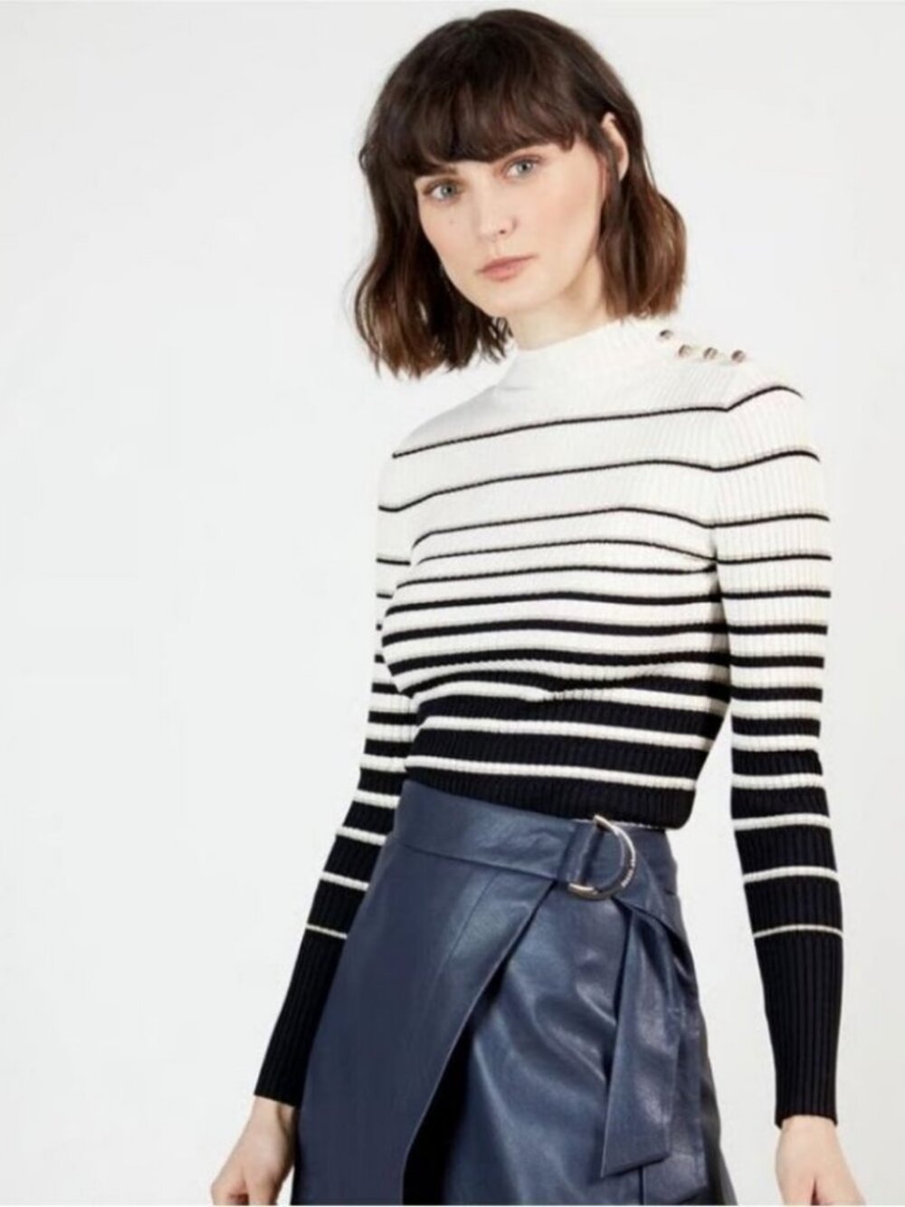 Ted Baker Wanada Stripe Mock Neck Sweater White Size TED 2 / US 6